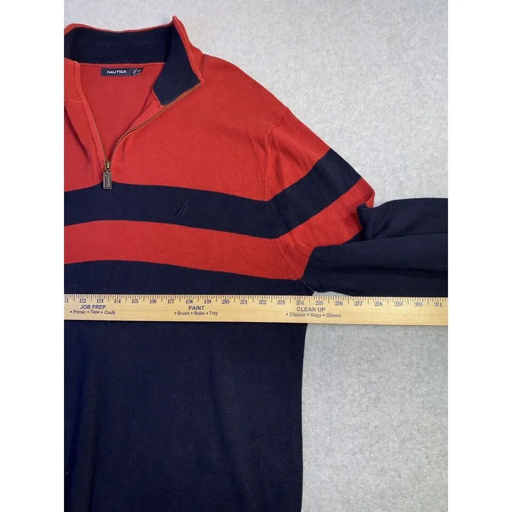 Men's Nautica 1/4 zip pullover size XXL‎ Red Black knit 100% cotton collared